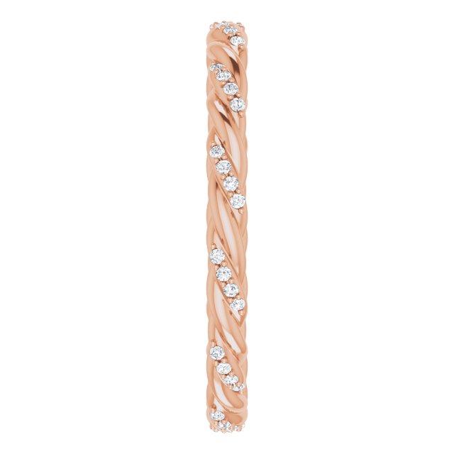 14K Gold Round Natural Diamond Rope Eternity Band – .8 mm Stones - Rose Gold - view 4