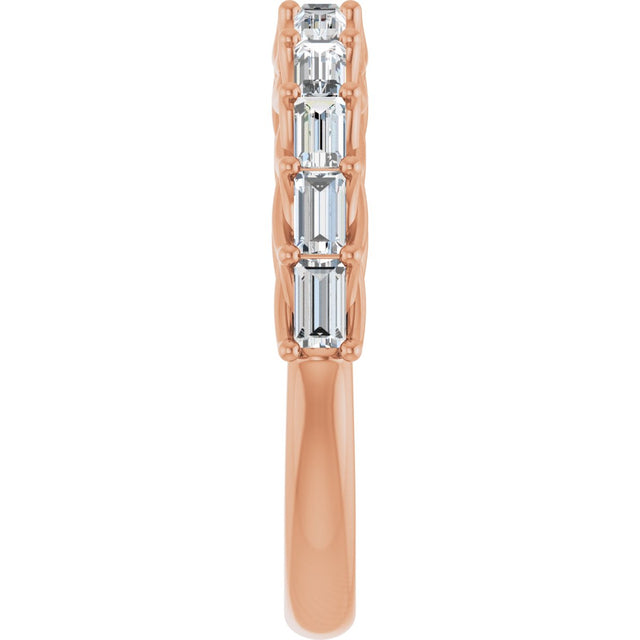 10K Gold Straight Baguette Natural Diamond Woven-Design Anniversary Band – 1/3–7/8 CTW - Rose Gold - view 4