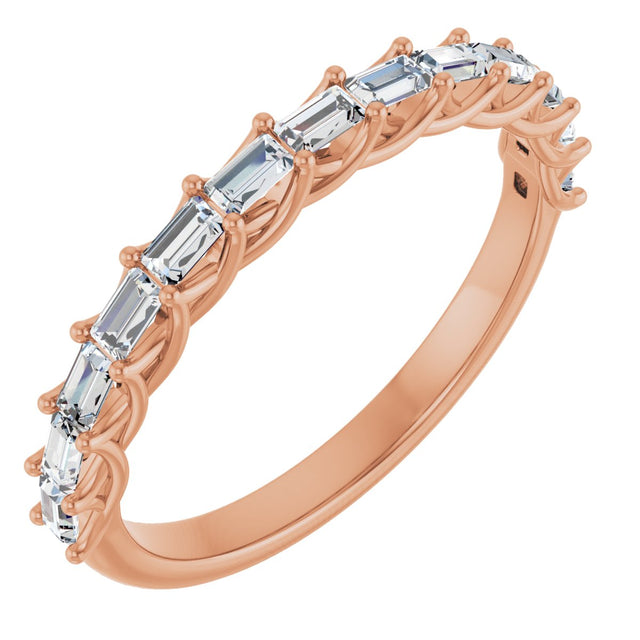 14K Gold Straight Baguette Natural Diamond Woven-Design Anniversary Band – 3/8–3/4 CTW - Rose Gold