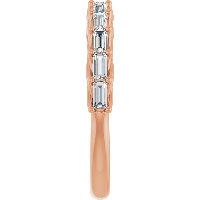 10K Gold Straight Baguette Natural Diamond Woven-Design Anniversary Band – 1/3–7/8 CTW - Rose Gold - view 4