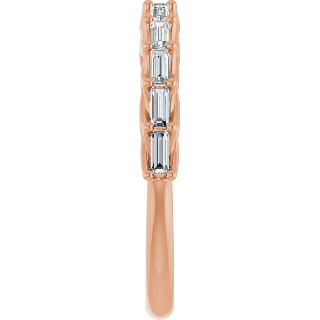 10K Gold Straight Baguette Natural Diamond Woven-Design Anniversary Band – 1/3–7/8 CTW - Rose Gold - view 4