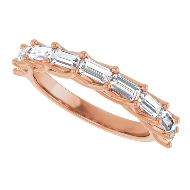 10K Gold Straight Baguette Natural Diamond Woven-Design Anniversary Band – 9/10–1 CTW - Rose Gold - view 5