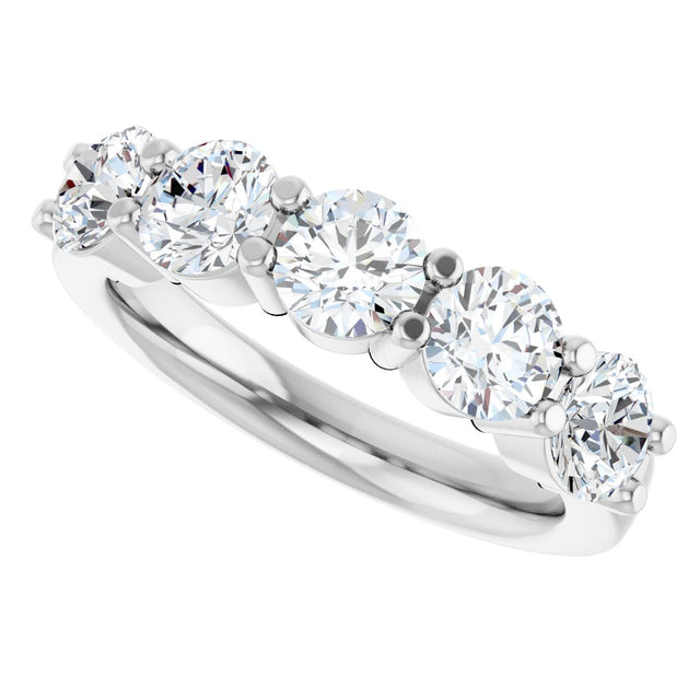Platinum Round Lab-Grown Diamond Shared-Prong Five-Stone Anniversary Band – 4.8 mm Stones - view 5