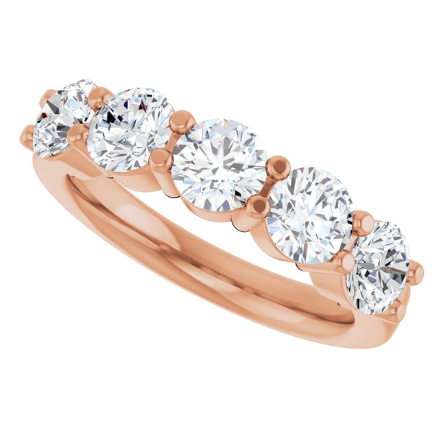 14K Gold Round Lab-Grown Diamond Shared-Prong Five-Stone Anniversary Band – 4.8 mm Stones - Rose Gold - view 5