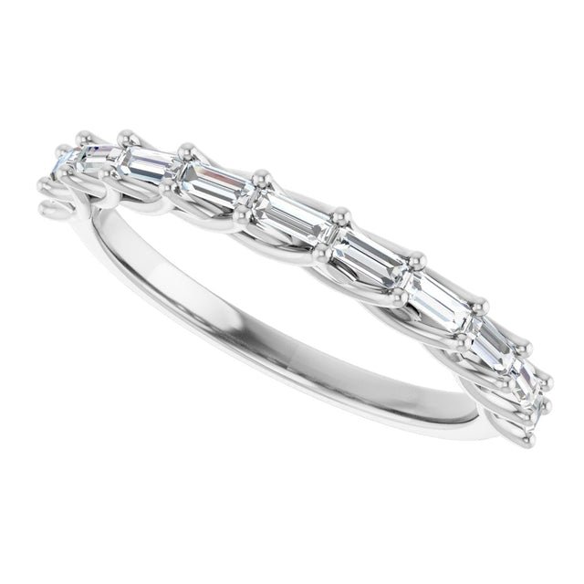 10K Gold Straight Baguette Natural Diamond Woven-Design Anniversary Band – 1/3–7/8 CTW - White Gold - view 5