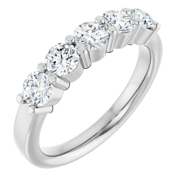 14K Gold Round Natural Diamond Shared-Prong Five-Stone Anniversary Band – 3.8 mm Stones - White Gold