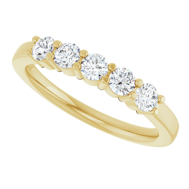 14K Gold Round Natural Diamond Shared-Prong Five-Stone Anniversary Band – 3 mm Stones - Yellow Gold - view 5