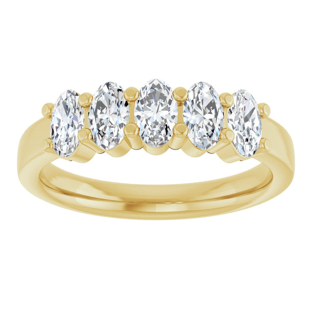 14K Gold Oval Lab-Grown Diamond Shared-Prong Five-Stone Anniversary Band – 5x3 mm Stones - Yellow Gold - view 3