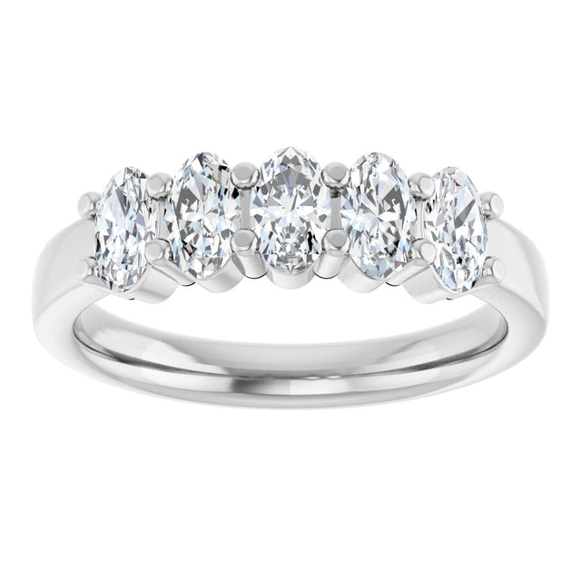 Platinum Oval Lab-Grown Diamond Shared-Prong Five-Stone Anniversary Band – 5x3 mm Stones - view 3