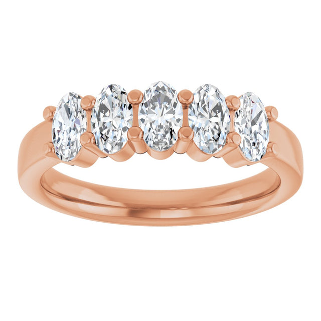 14K Gold Oval Lab-Grown Diamond Shared-Prong Five-Stone Anniversary Band – 5x3 mm Stones - Rose Gold - view 3