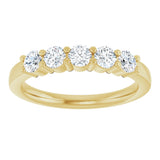 14K Gold Round Natural Diamond Shared-Prong Five-Stone Anniversary Band – 3.2 mm Stones - Yellow Gold - view 3