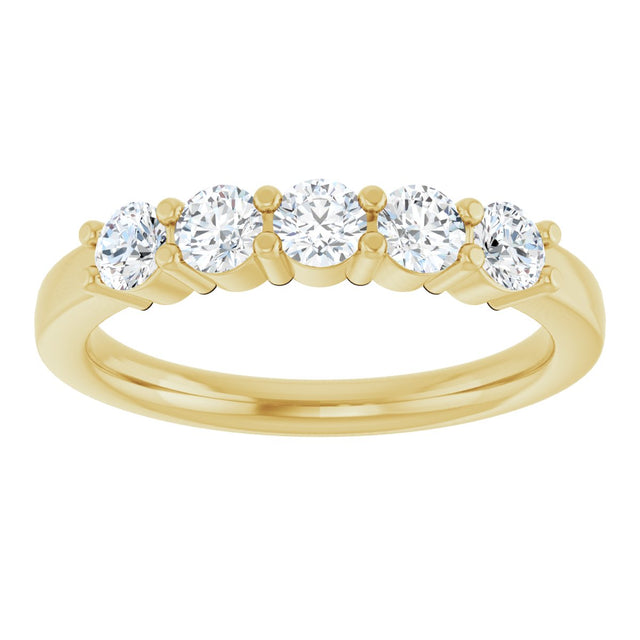14K Gold Round Natural Diamond Shared-Prong Five-Stone Anniversary Band – 3.2 mm Stones - Yellow Gold - view 3