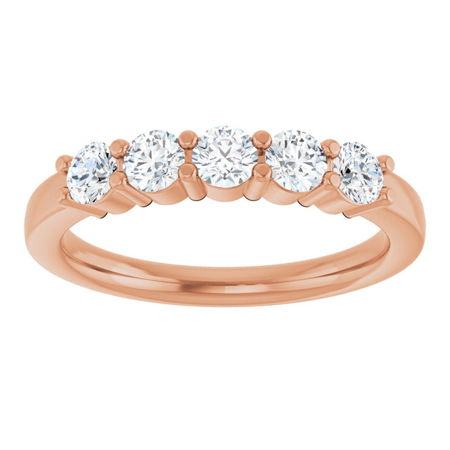 14K Gold Round Natural Diamond Shared-Prong Five-Stone Anniversary Band – 3.2 mm Stones - Rose Gold - view 3