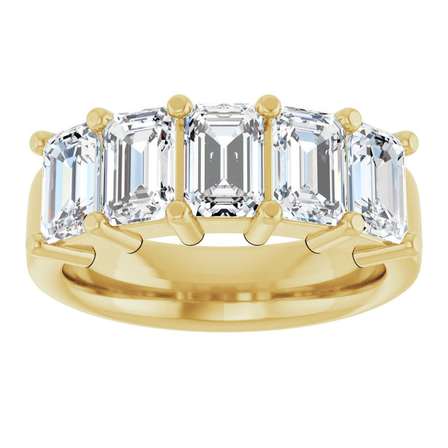 14K Gold Emerald Lab-Grown Diamond Shared-Prong Five-Stone Anniversary Band – 1 3/4–3 1/4 CTW - Yellow Gold - view 3