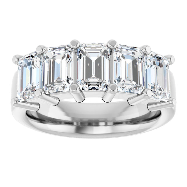 14K Gold Emerald Natural Diamond Shared-Prong Five-Stone Anniversary Band – 3 CTW - White Gold - view 3