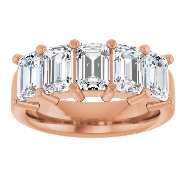 14K Gold Emerald Natural Diamond Shared-Prong Five-Stone Anniversary Band – 3 CTW - Rose Gold - view 3