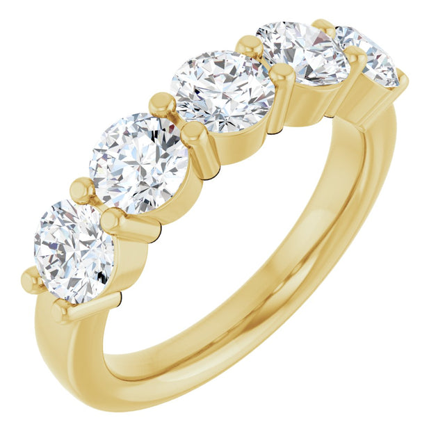 14K Gold Round Lab-Grown Diamond Shared-Prong Five-Stone Anniversary Band – 4.8 mm Stones - Yellow Gold