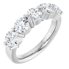 Platinum Round Lab-Grown Diamond Shared-Prong Five-Stone Anniversary Band – 4.8 mm Stones