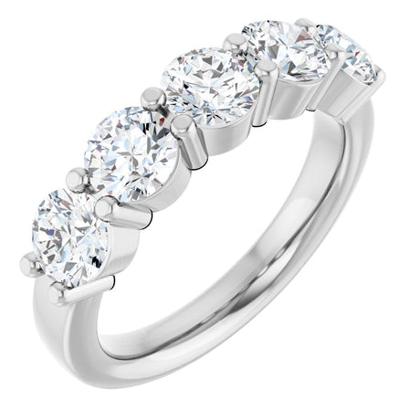 Platinum Round Lab-Grown Diamond Shared-Prong Five-Stone Anniversary Band – 4.8 mm Stones