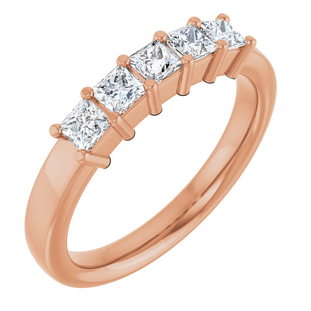 14K Gold Square Natural Diamond Shared-Prong Five-Stone Anniversary Band – 1/2–1 CTW - Rose Gold