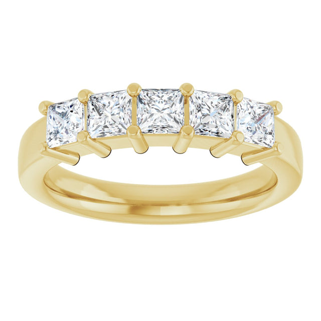 14K Gold Square Lab-Grown Diamond Shared-Prong Five-Stone Anniversary Band – 1/2–1 3/8 CTW - Yellow Gold - view 3