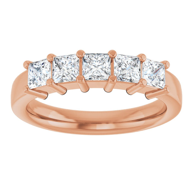 14K Gold Square Lab-Grown Diamond Shared-Prong Five-Stone Anniversary Band – 1/2–1 3/8 CTW - Rose Gold - view 3