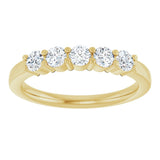 14K Gold Round Natural Diamond Shared-Prong Five-Stone Anniversary Band – 3 mm Stones - Yellow Gold - view 3