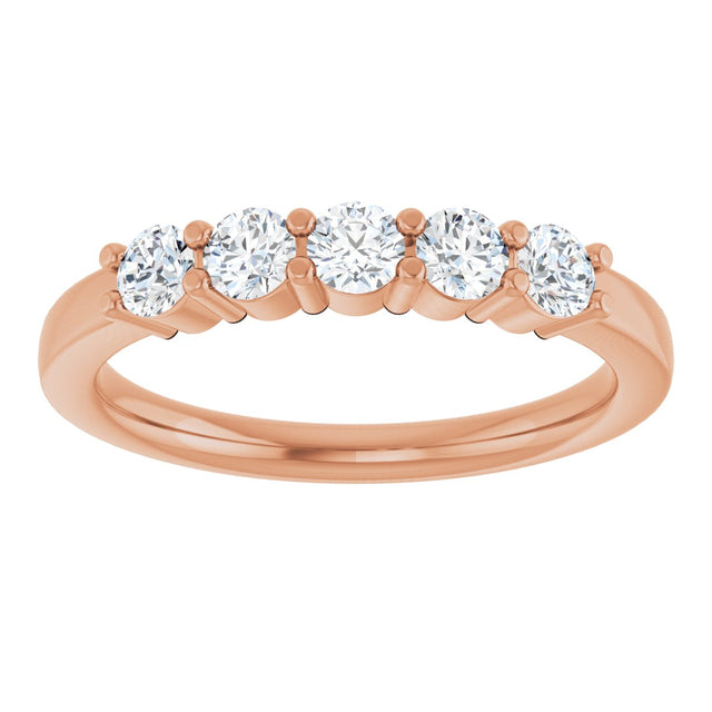 14K Gold Round Lab-Grown Diamond Shared-Prong Five-Stone Anniversary Band – 3 mm Stones - Rose Gold - view 3