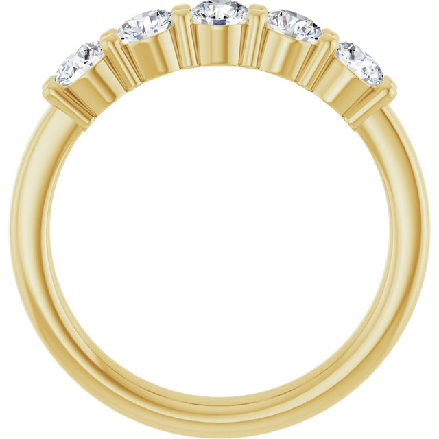 14K Gold Round Lab-Grown Diamond Shared-Prong Five-Stone Anniversary Band – 3.5 mm Stones - Yellow Gold - view 2