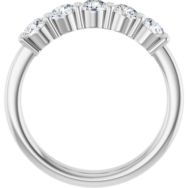 Platinum Round Lab-Grown Diamond Shared-Prong Five-Stone Anniversary Band – 3.5 mm Stones - view 2