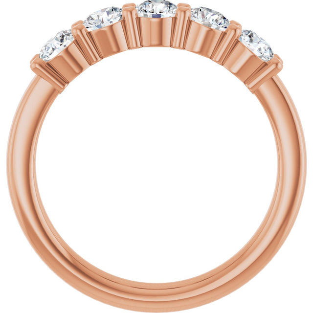 14K Gold Round Lab-Grown Diamond Shared-Prong Five-Stone Anniversary Band – 3.5 mm Stones - Rose Gold - view 2