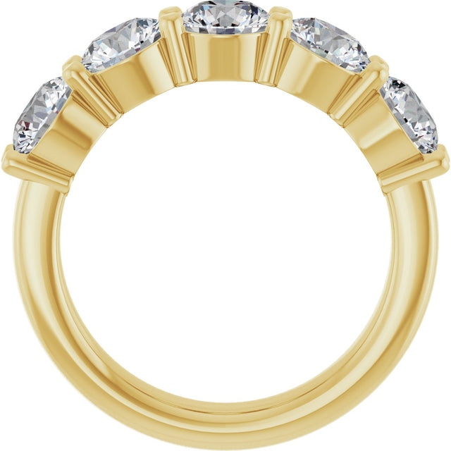 14K Gold Round Lab-Grown Diamond Shared-Prong Five-Stone Anniversary Band – 5.2 mm Stones - Yellow Gold - view 2
