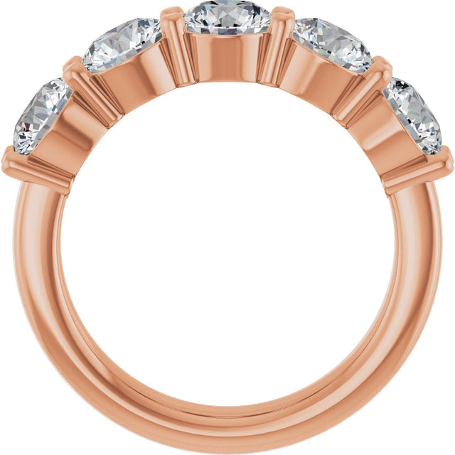 14K Gold Round Lab-Grown Diamond Shared-Prong Five-Stone Anniversary Band – 5.2 mm Stones - Rose Gold - view 2