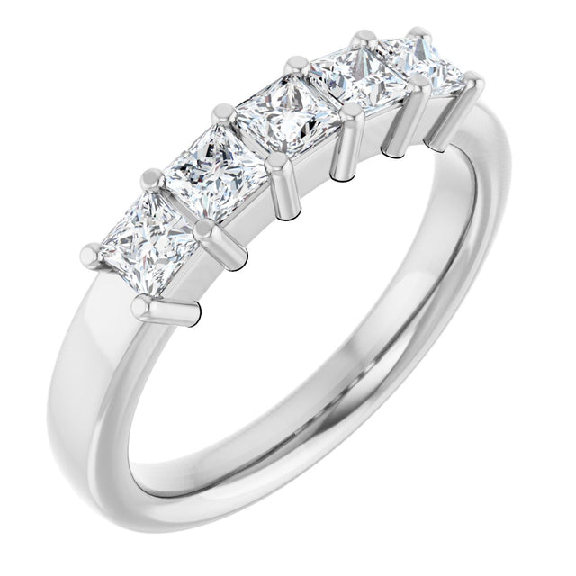 14K Gold Square Natural Diamond Shared-Prong Five-Stone Anniversary Band – 1/2–1 CTW - White Gold