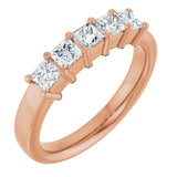 14K Gold Square Lab-Grown Diamond Shared-Prong Five-Stone Anniversary Band – 1/2–1 3/8 CTW - Rose Gold