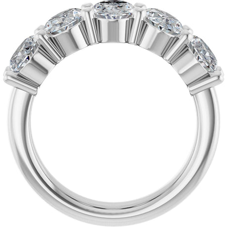 Platinum Oval Lab-Grown Diamond Shared-Prong Five-Stone Anniversary Band – 7x5 mm Stones - view 2