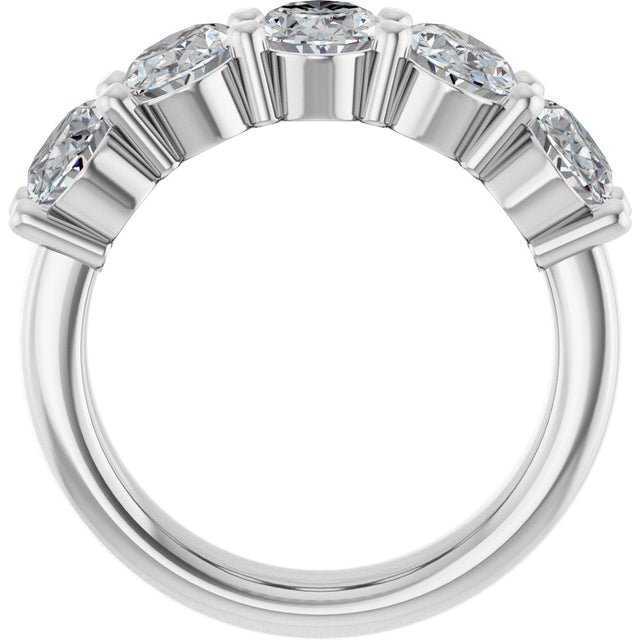 Platinum Oval Lab-Grown Diamond Shared-Prong Five-Stone Anniversary Band – 7x5 mm Stones - view 2