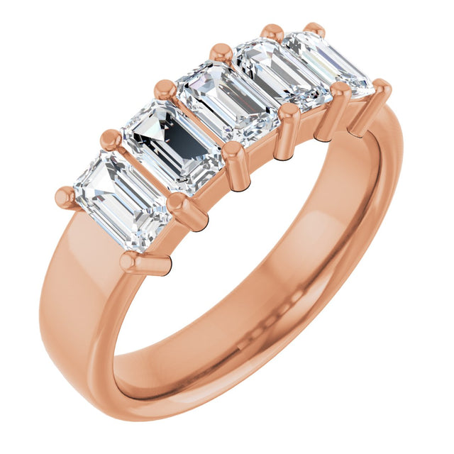 14K Gold Emerald Lab-Grown Diamond Shared-Prong Five-Stone Anniversary Band – 1 3/4–3 1/4 CTW - Rose Gold