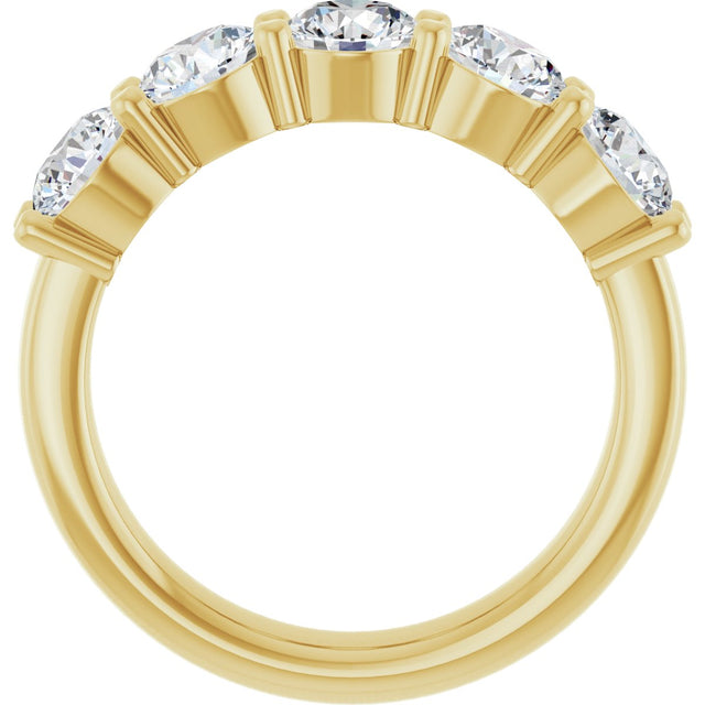 14K Gold Round Lab-Grown Diamond Shared-Prong Five-Stone Anniversary Band – 4.8 mm Stones - Yellow Gold - view 2
