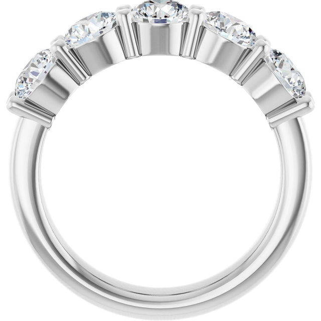 Platinum Round Lab-Grown Diamond Shared-Prong Five-Stone Anniversary Band – 4.8 mm Stones - view 2