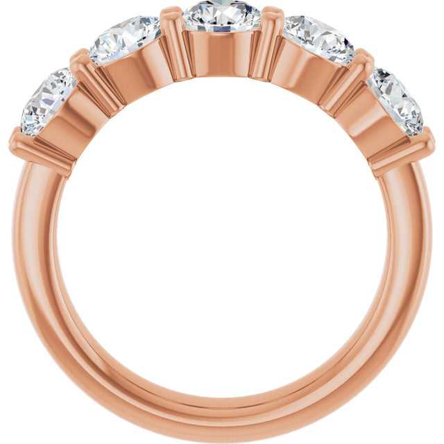 14K Gold Round Lab-Grown Diamond Shared-Prong Five-Stone Anniversary Band – 4.8 mm Stones - Rose Gold - view 2