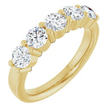 14K Gold Round Natural Diamond Shared-Prong Five-Stone Anniversary Band – 4.1 mm Stones - Yellow Gold