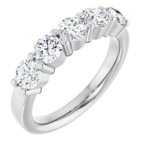 Platinum Round Natural Diamond Shared-Prong Five-Stone Anniversary Band – 4.1 mm Stones