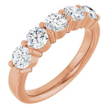 14K Gold Round Natural Diamond Shared-Prong Five-Stone Anniversary Band – 4.1 mm Stones - Rose Gold