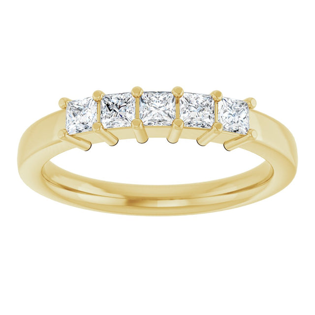 14K Gold Square Lab-Grown Diamond Shared-Prong Five-Stone Anniversary Band – 1/2–1 3/8 CTW - Yellow Gold - view 3