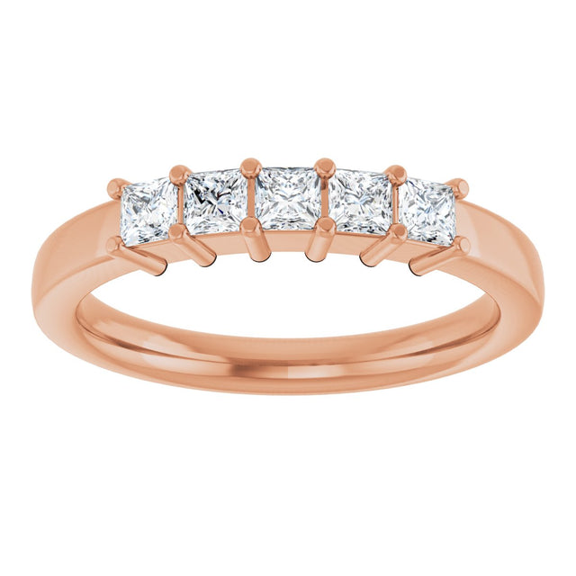14K Gold Square Lab-Grown Diamond Shared-Prong Five-Stone Anniversary Band – 1/2–1 3/8 CTW - Rose Gold - view 3