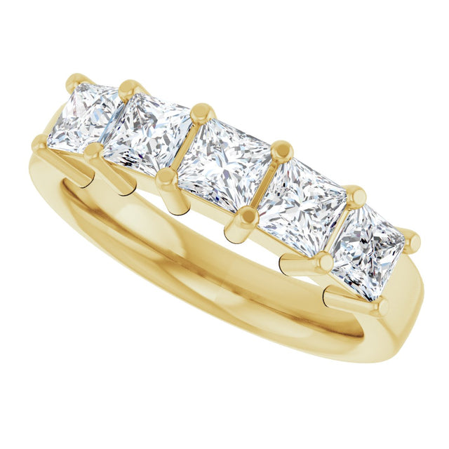 14K Gold Square Lab-Grown Diamond Shared-Prong Five-Stone Anniversary Band – 1/2–1 3/8 CTW - Yellow Gold - view 5