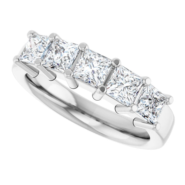 14K Gold Square Lab-Grown Diamond Shared-Prong Five-Stone Anniversary Band – 1/2–1 3/8 CTW - White Gold - view 5