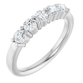 Platinum Round Natural Diamond Shared-Prong Five-Stone Anniversary Band – 3.2 mm Stones