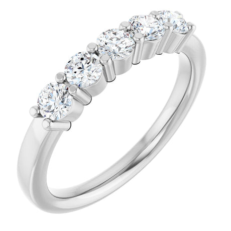 Platinum Round Lab-Grown Diamond Shared-Prong Five-Stone Anniversary Band – 3.2 mm Stones